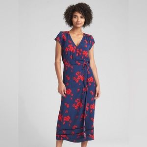 Gap midi wrap dress navy red floral
